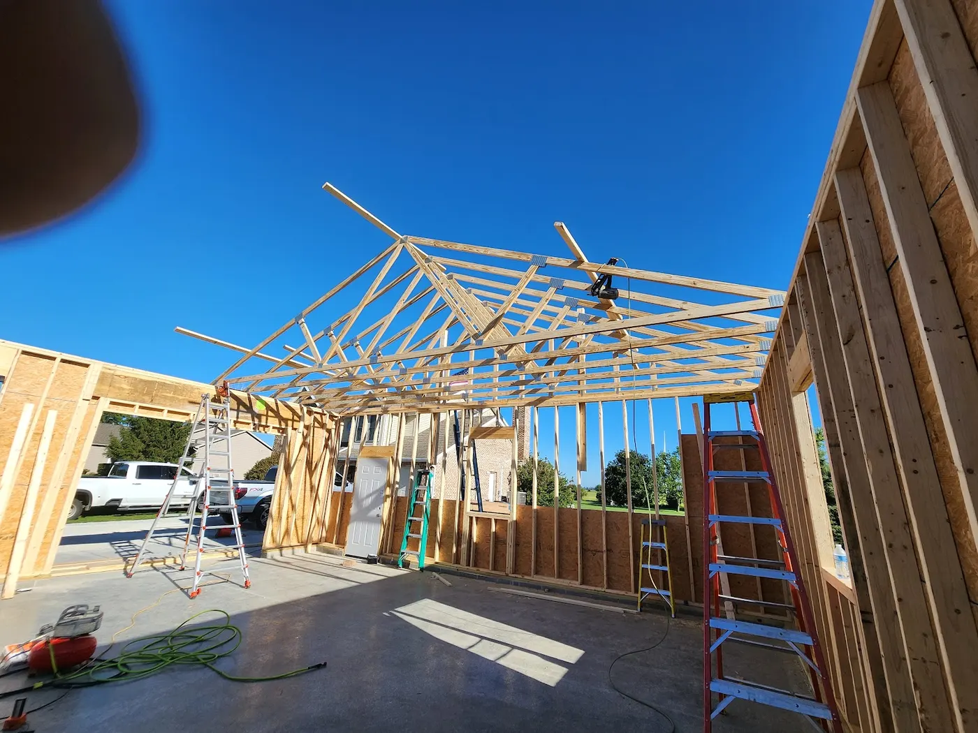 Garage build — trusses set — Helpful Home Solutions